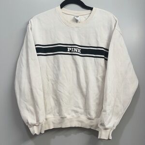 PINK Victoria's Secret Sherpa Lined Crew Neck Sweater in Cream with Green Velvet